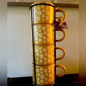NEW 🌟 Coffee Cup☕️ Set W/ Holder. 4 Cup Set w/tags.